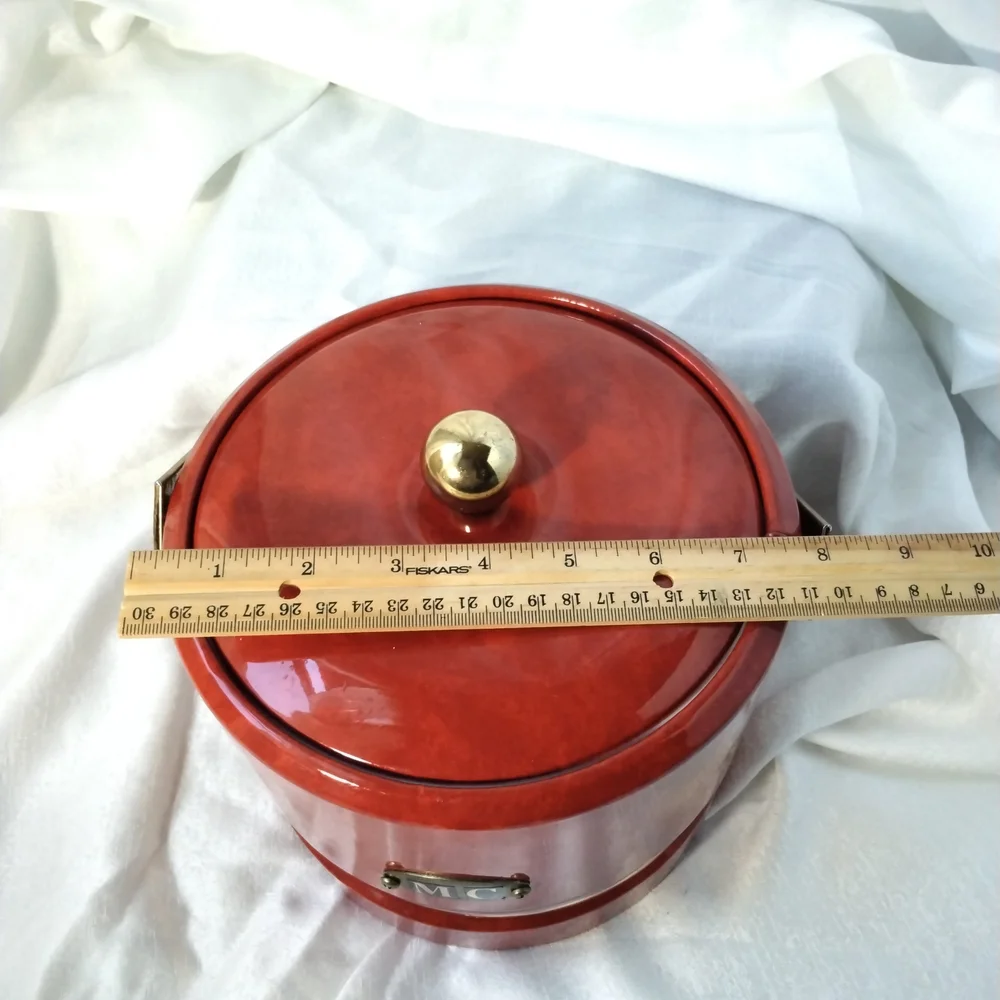 Georges Briard Red Ice Bucket with Brass Handle